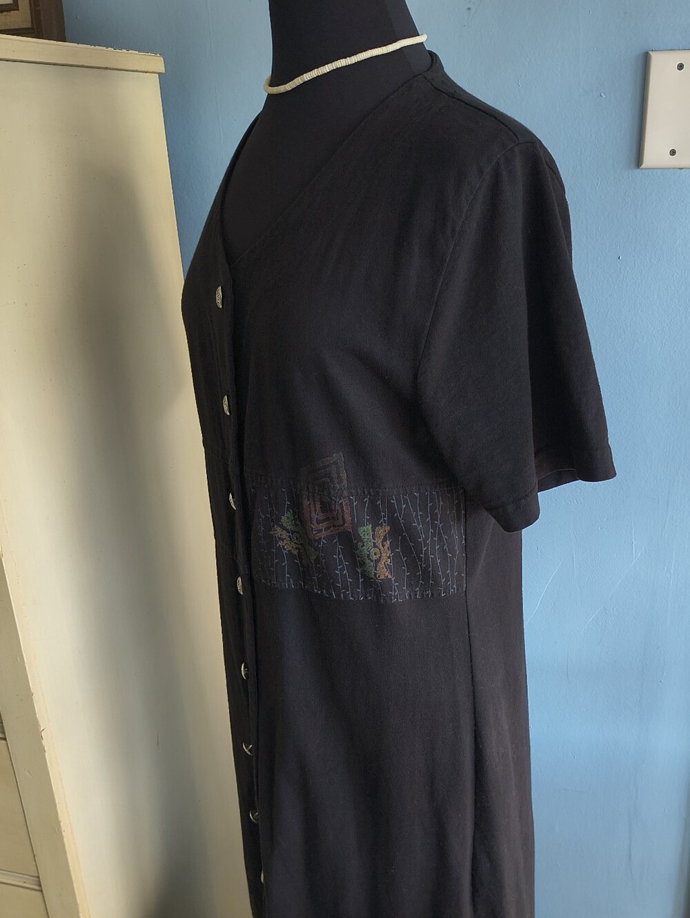 🌵 Vtg. Blue Cactus 100% Cotton Boho Maxi Dress - Picture 5 of 11